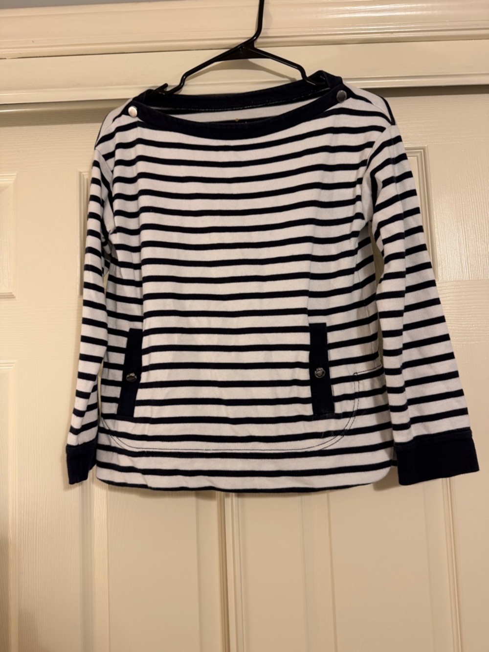 Kate Spade Womens Small White Blue Stripe Nautical Boxy Knit Top